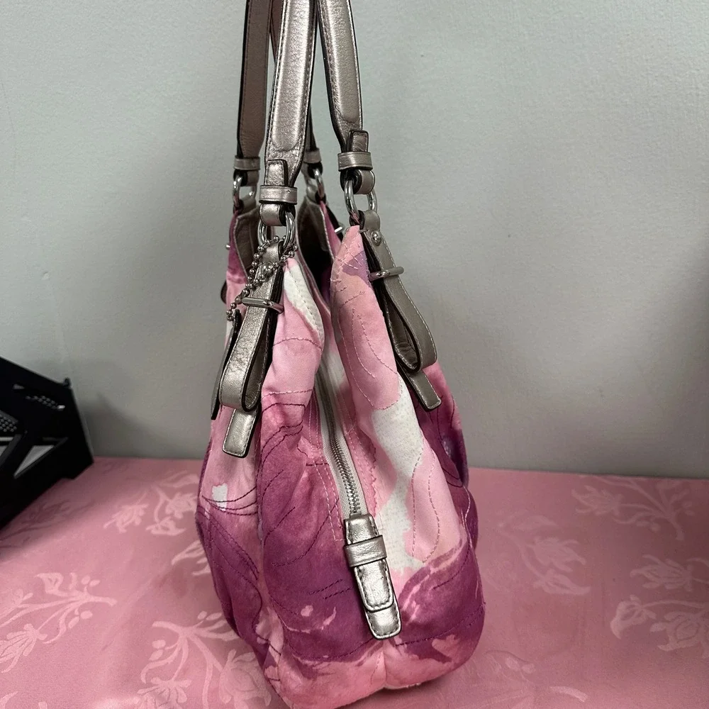 Coach Madison Watercolor Floral Pink Canvas Hobo Shoulder Bag 17014